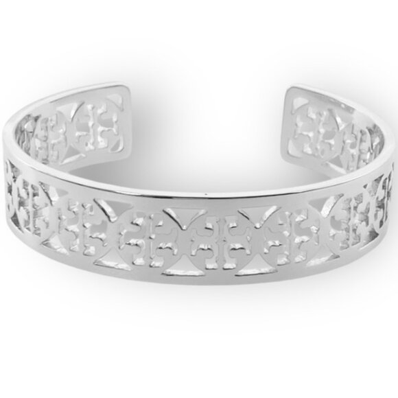 ✺✺ TORY BURCH SILVER LOGO BUT OUT CUFF BRACELET ✺✺ - Picture 2 of 3